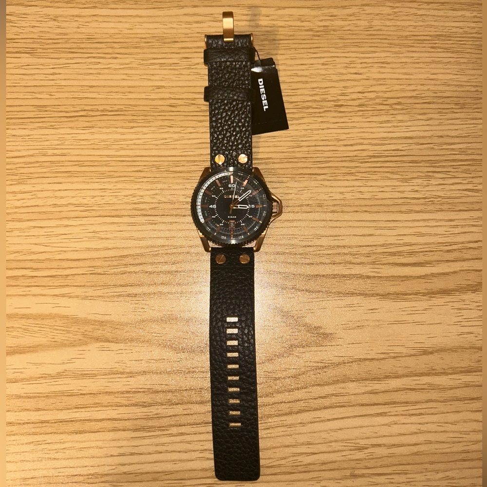 Men’s Diesel Rollcage Black Genuine Leather Strap Watch, DZ1754